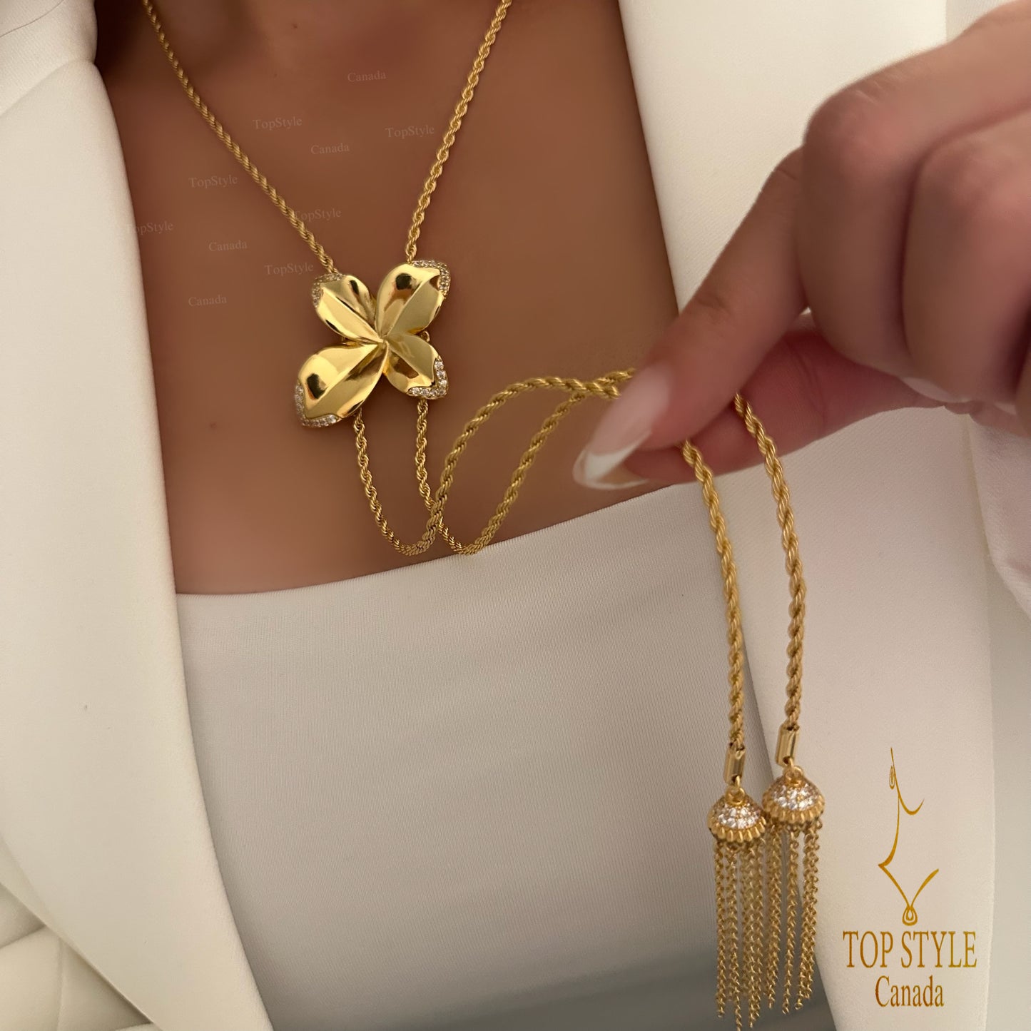 Elegant Gold-Plated Floral Half Set (Necklace + Earrings)