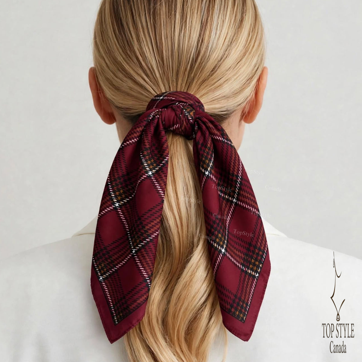 Burgundy Tartan Check Coin Scarf Necklace