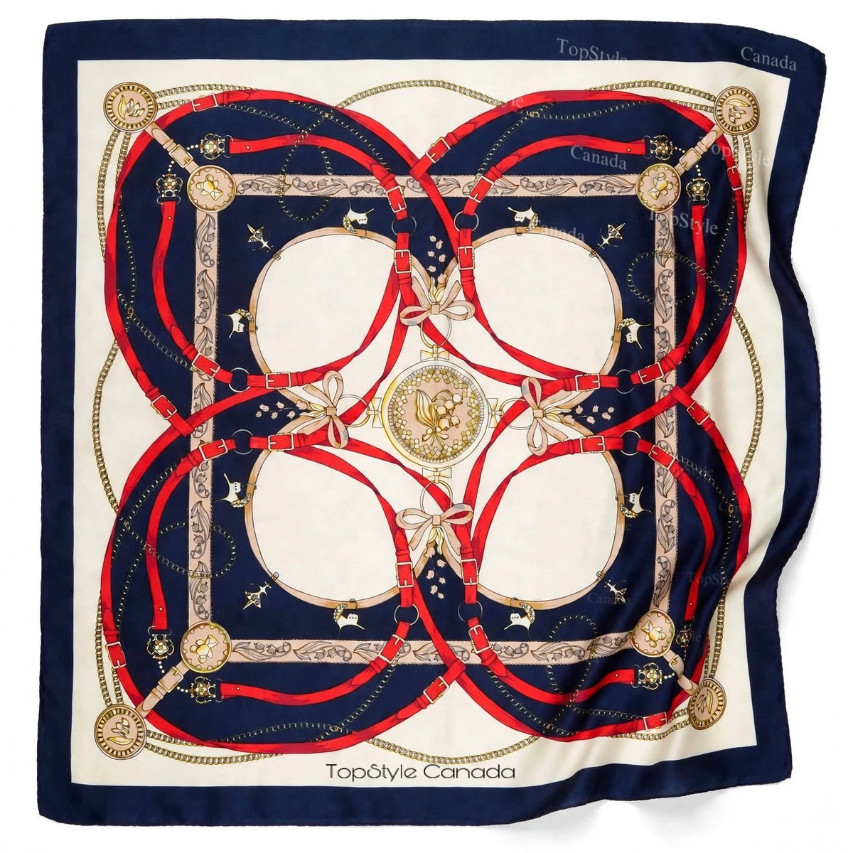 Navy Red Equestrian Coin Scarf Necklace