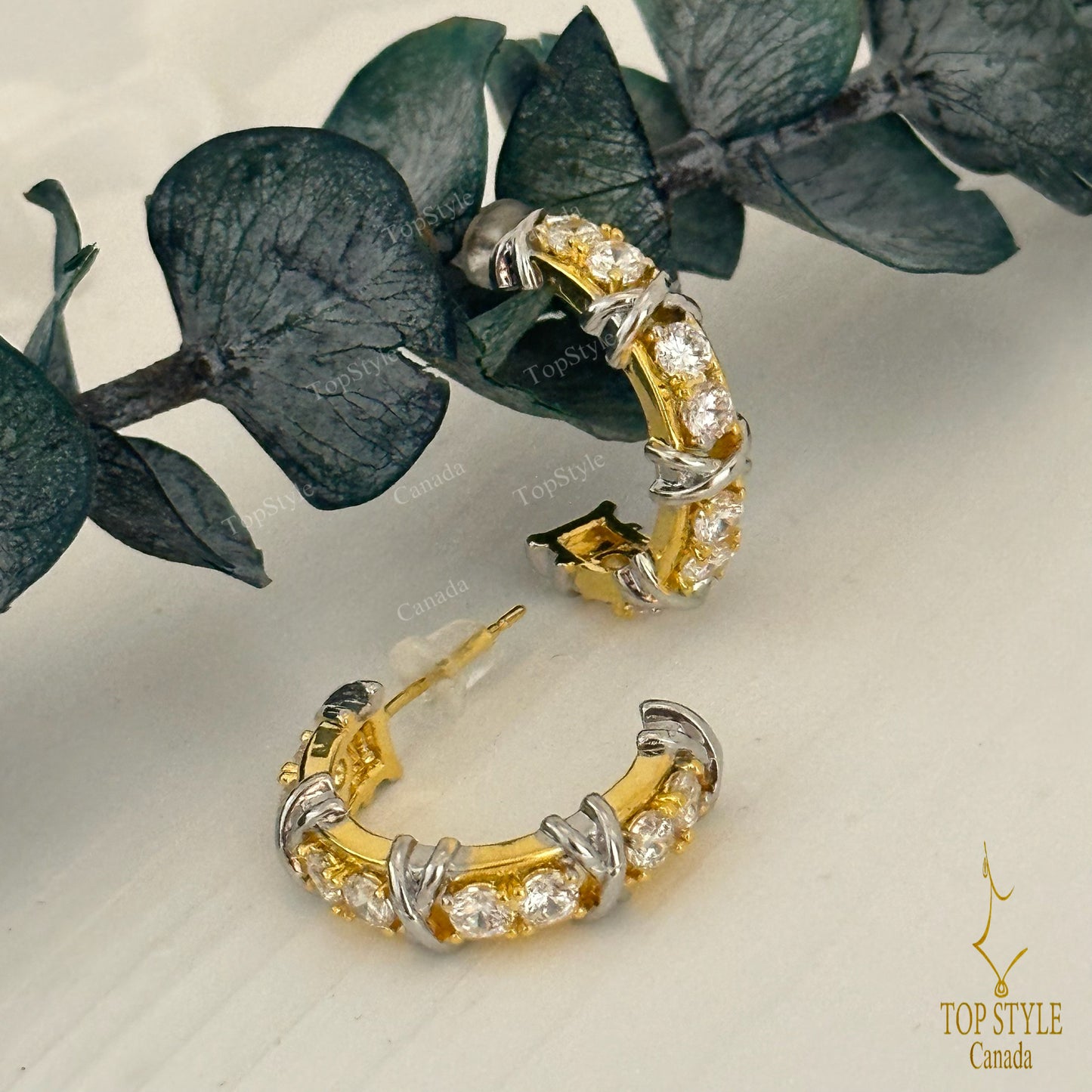 Two-Tone C-Shaped Earrings