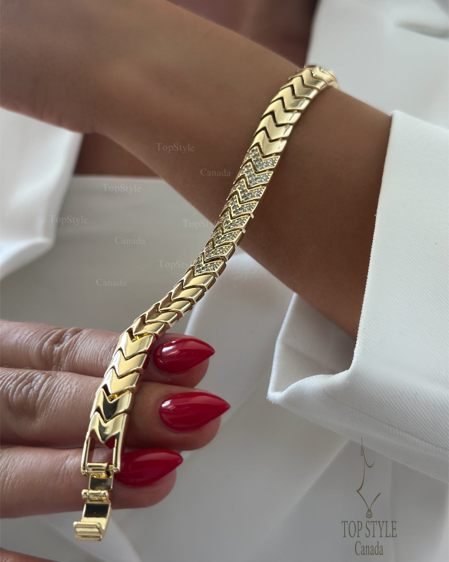 18K Gold Plated CZ Chevron Link Bracelet