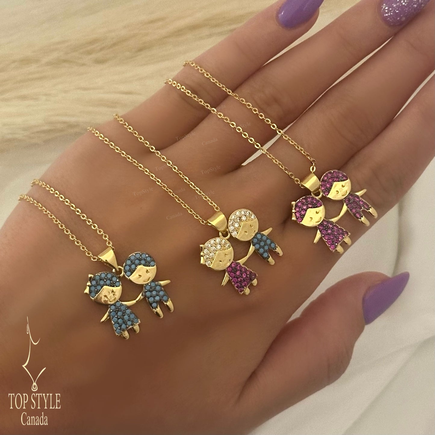 Gold Plated Boy & Girl Mother Necklace