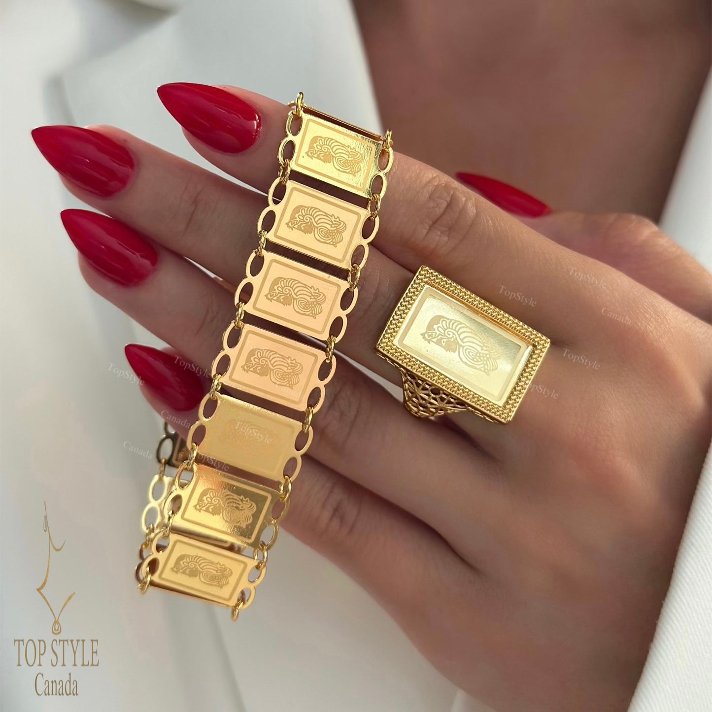 Lady Fortuna Half Set - 21K Gold Plated Bar Bracelet & Adjustable Ring