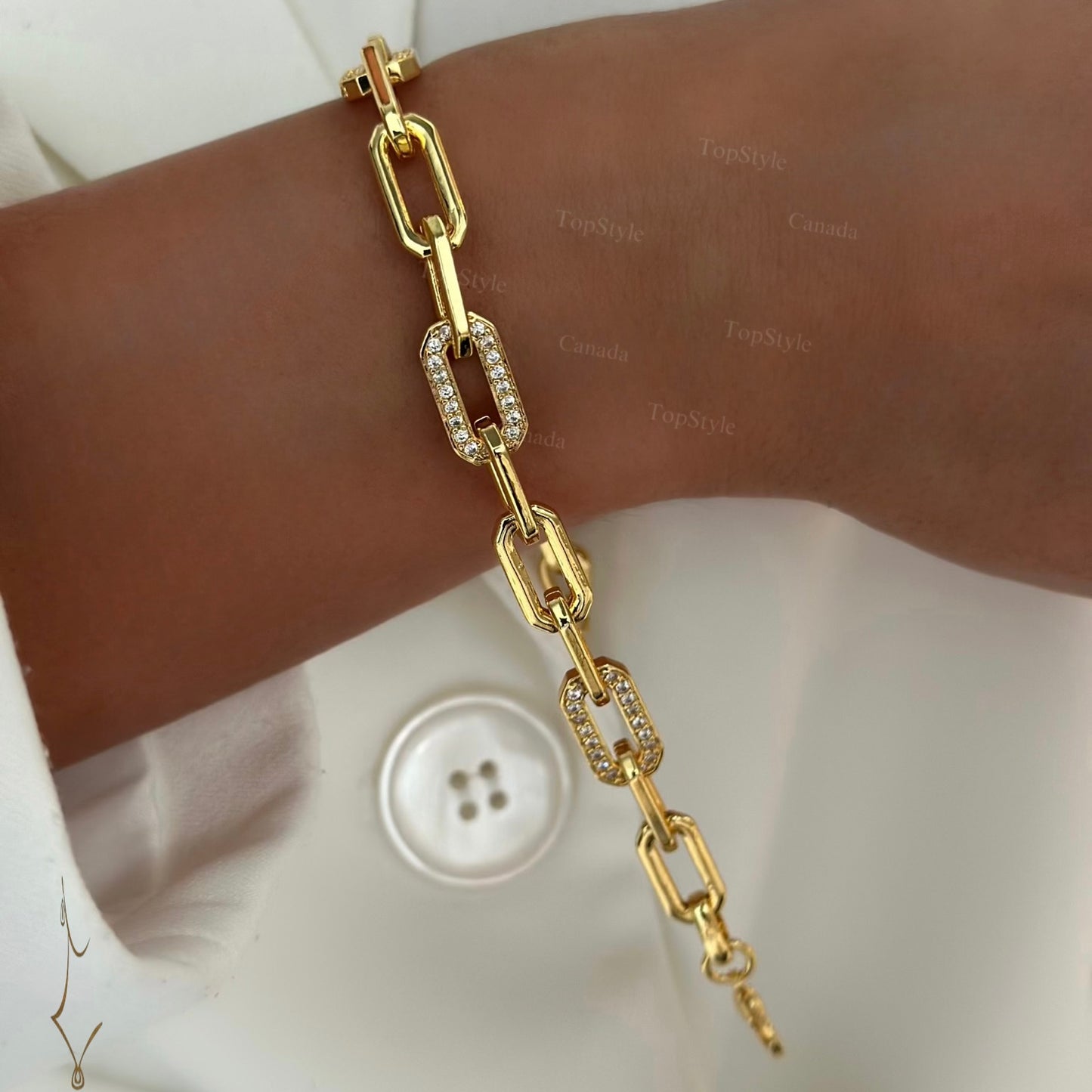21K Gold Plated Paperclip CZ Bracelet