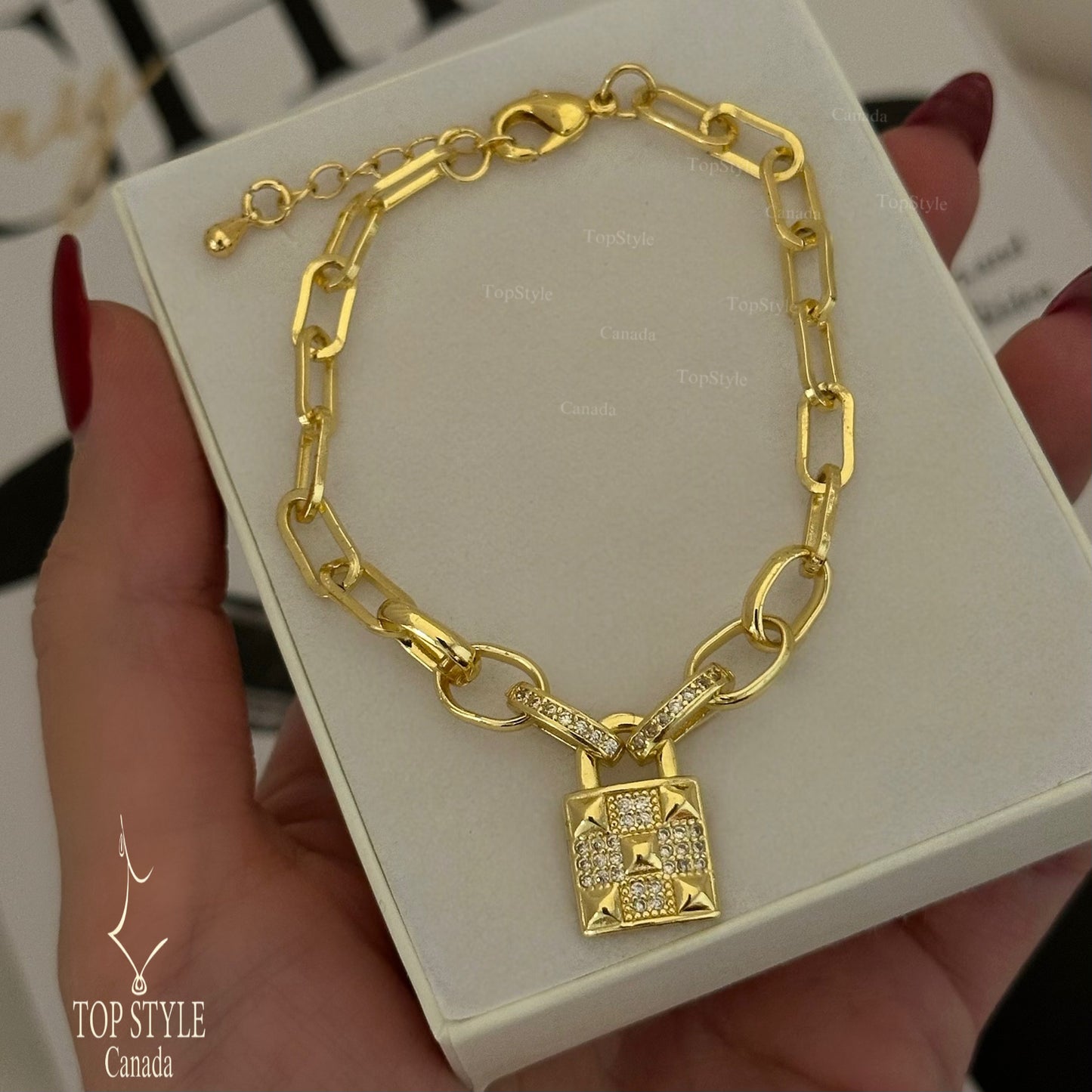 Gold Plated Lock Chain Bracelet