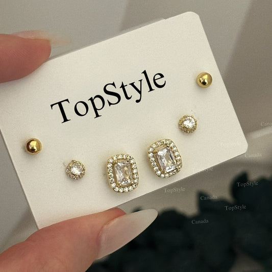 18K Gold-Plated Stud Earrings Set For Multiple Piercing