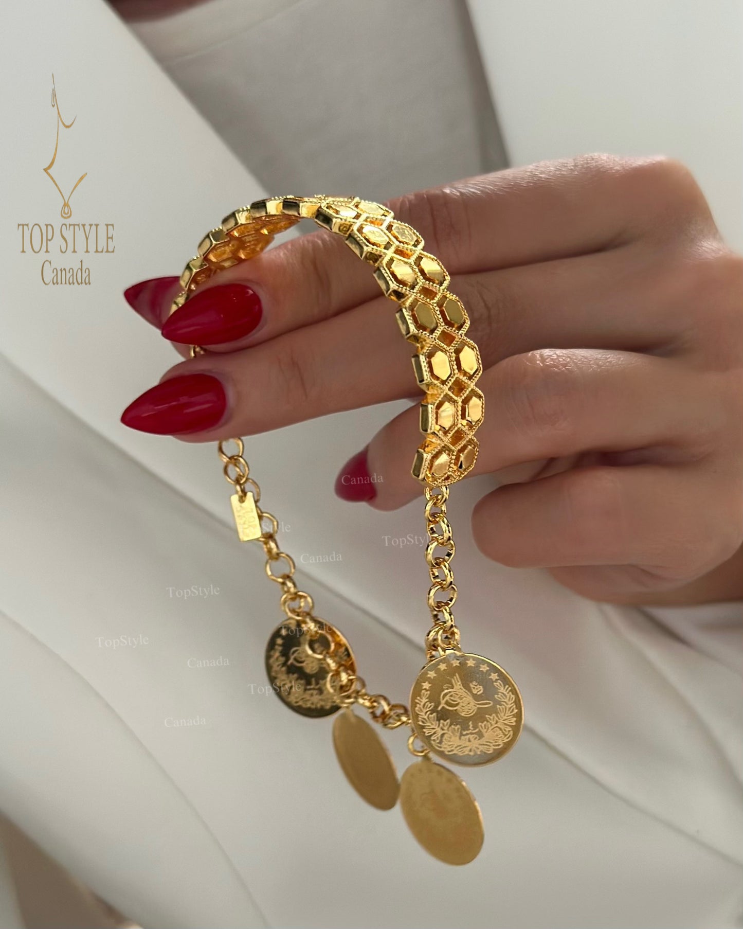 21K Gold Plated Honeycomb Coin Charm Bracelet