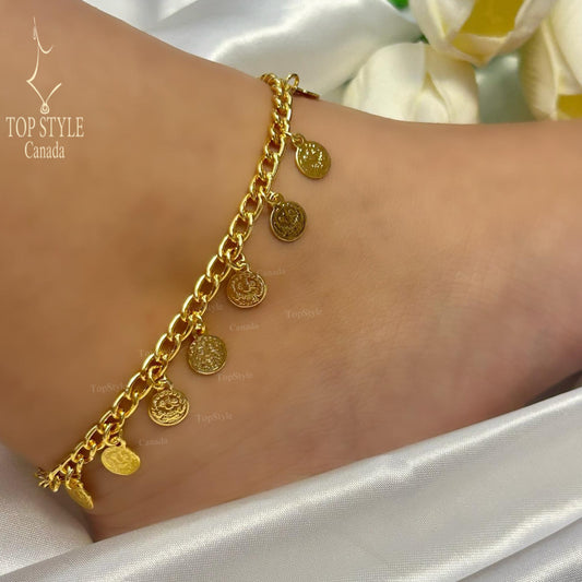 Gold Plated Coin Charm Anklet