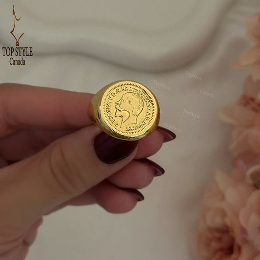 British Coin (Lira) Adjustable Ring