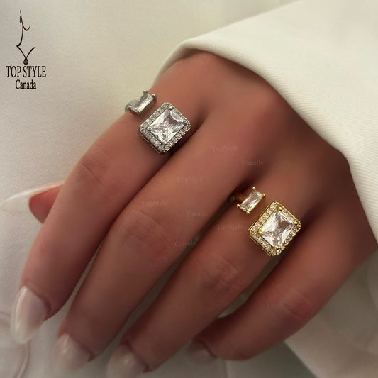 Gold Plated Zircon Ring with Two Stones