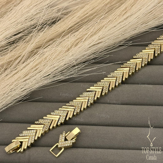 Gold-Plated Chevron Link Bracelet with CZ Sparkle