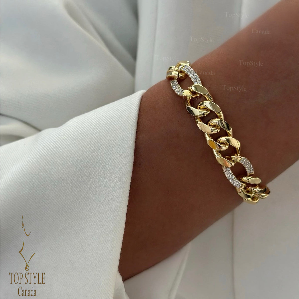 18K Gold Plated Pavé Cuban Link Bracelet