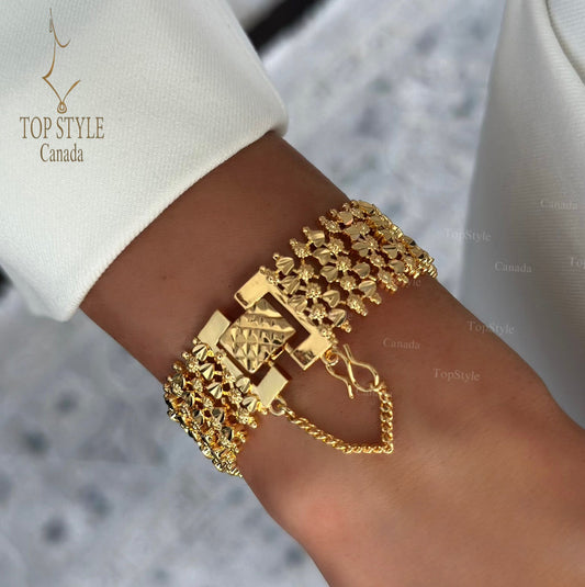 21K Gold Plated Filigree Mesh Bracelet with Safety Chain