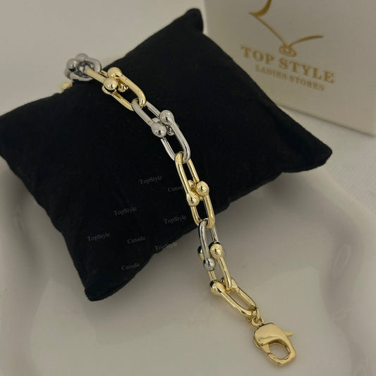 18K Gold Plated two tone link bracelet