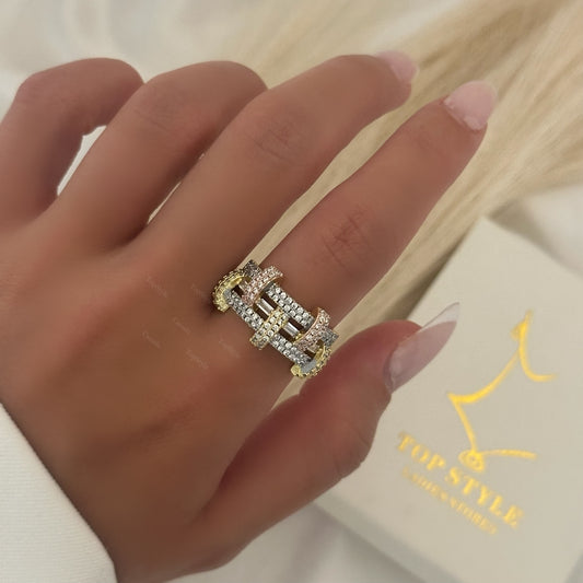 Luxury Tri-Color Geometric Ring