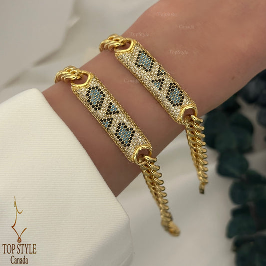 18K Gold-Plated Blue CZ Bar Bracelet