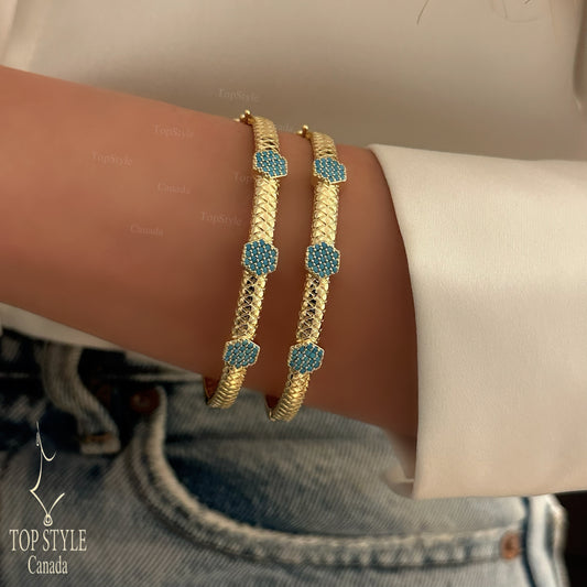 Turquoise Accent Gold-Plated Bangle