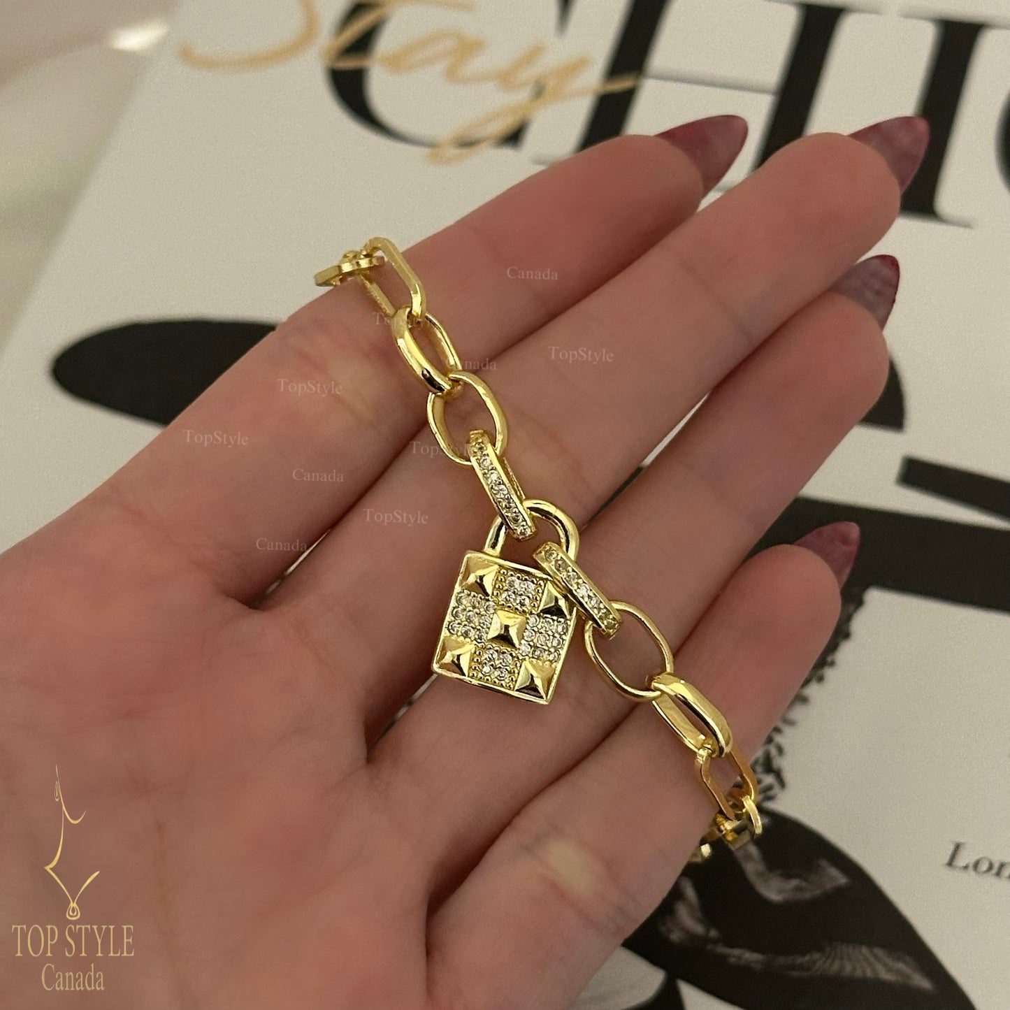 Gold Plated Lock Chain Bracelet