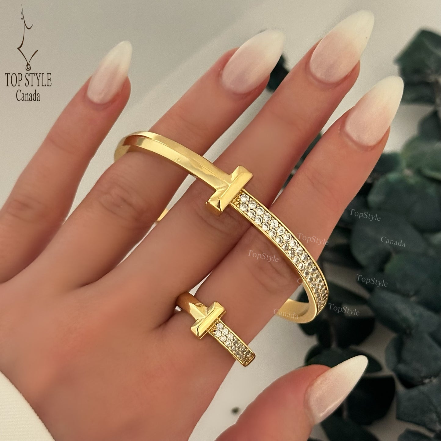 18K Gold Plated T-Half Set (Bangle + Ring)