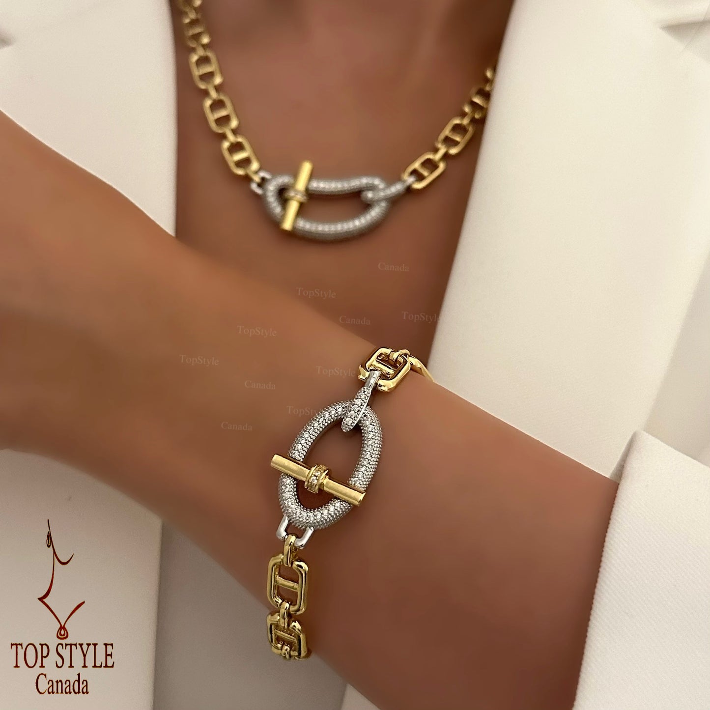 Two-Tone Chain Link 18K Gold Plated Set  (3 Pieces)
