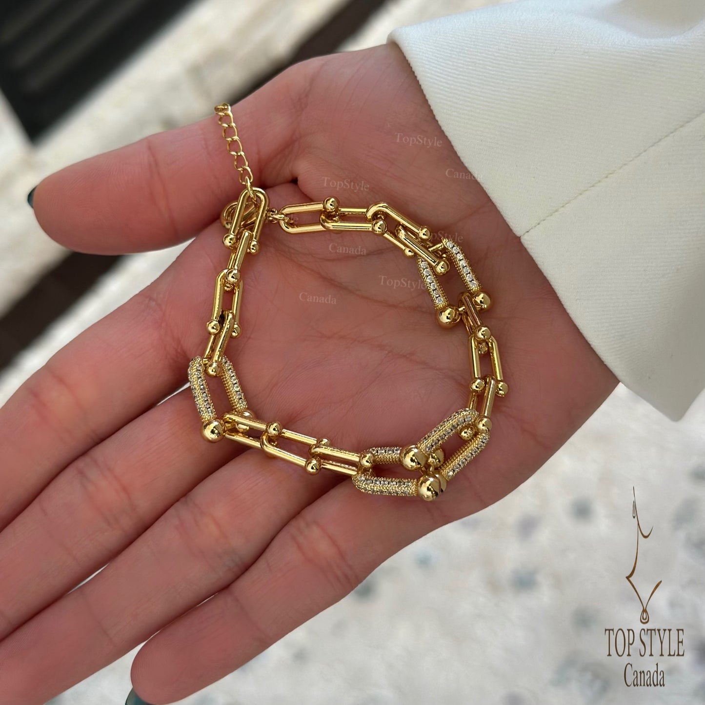 Bracelet maille pavée plaqué or de luxe