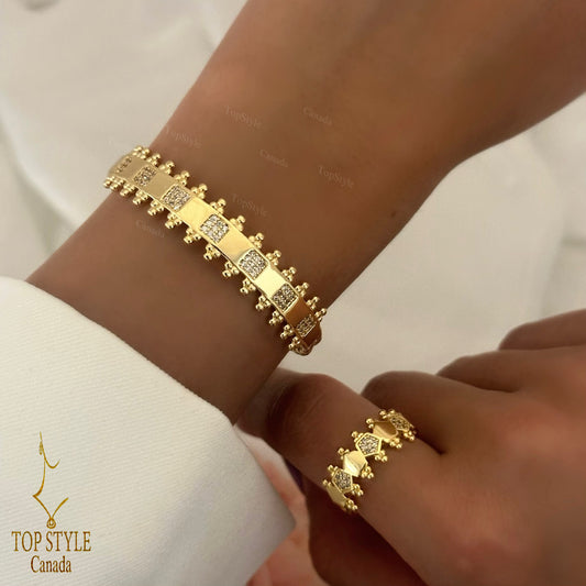 18K Gold Plated Princess Half Set (Cuff Bracelet & Ring)