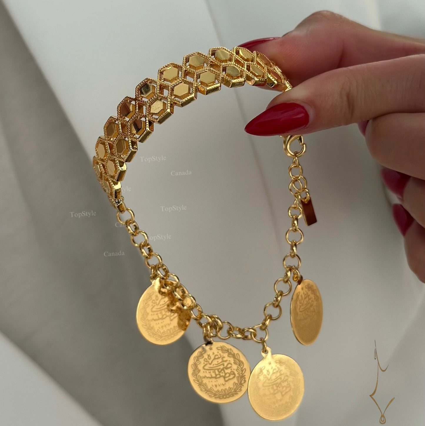 21K Gold Plated Honeycomb Coin Charm Bracelet