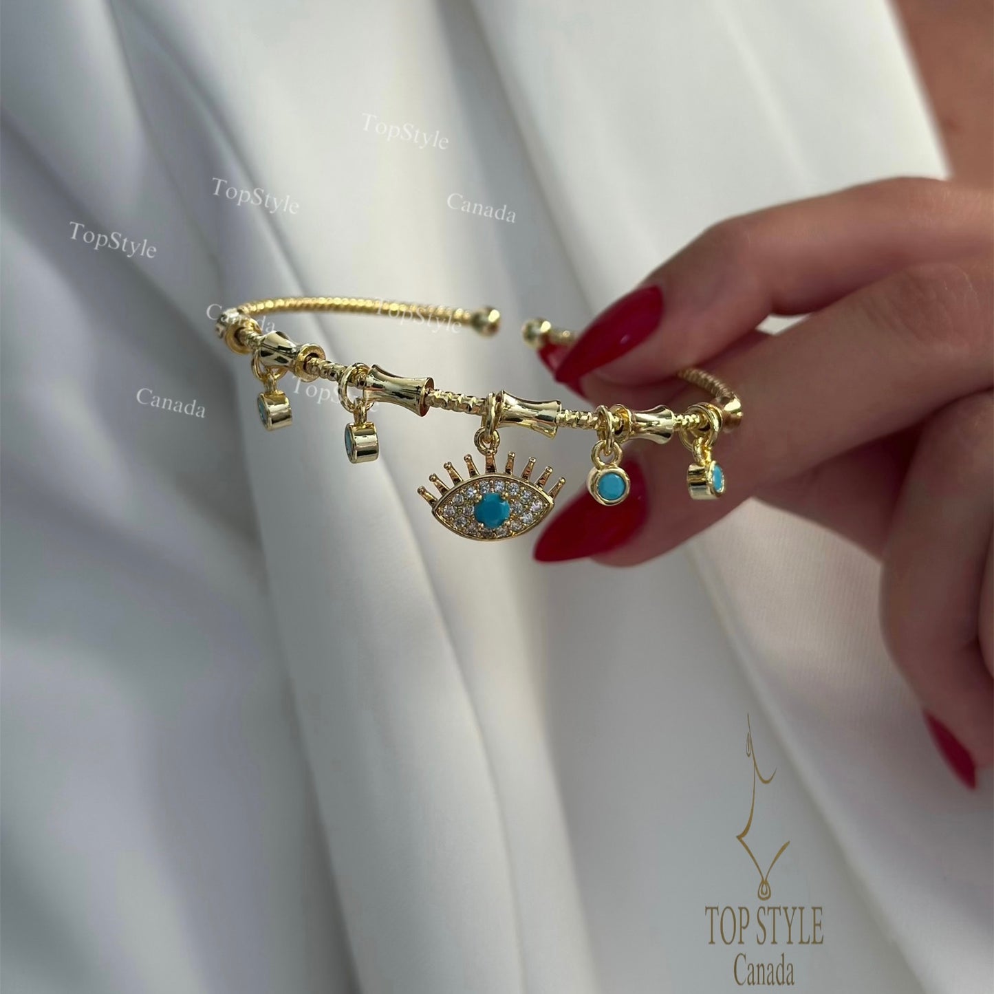 Evil Eye Charm Cuff Bracelet | 18K Gold Plated