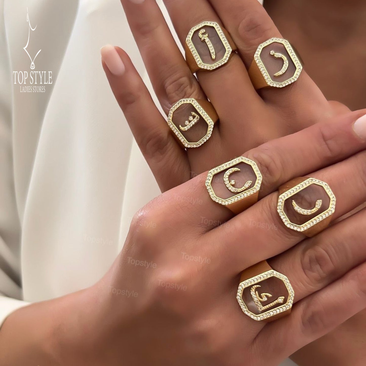 18K Arabic Letter Adjustable Ring