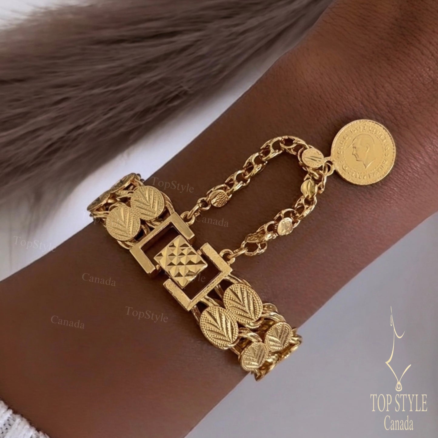 Vintage Gold Plated Coin Charm Bracelet