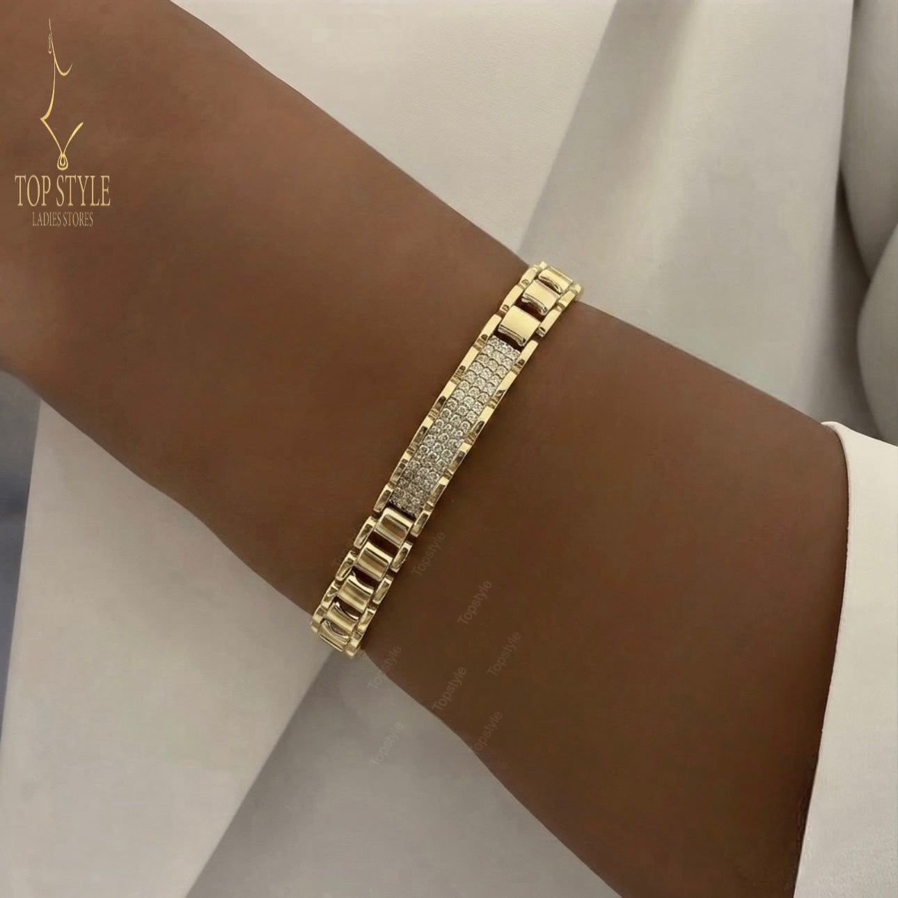 18K Gold Plated Clear CZ Bar Bracelet