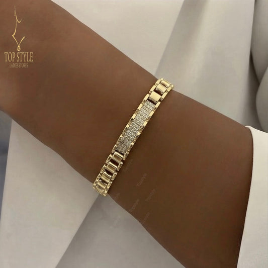 18K Gold Plated Clear CZ Bar Bracelet