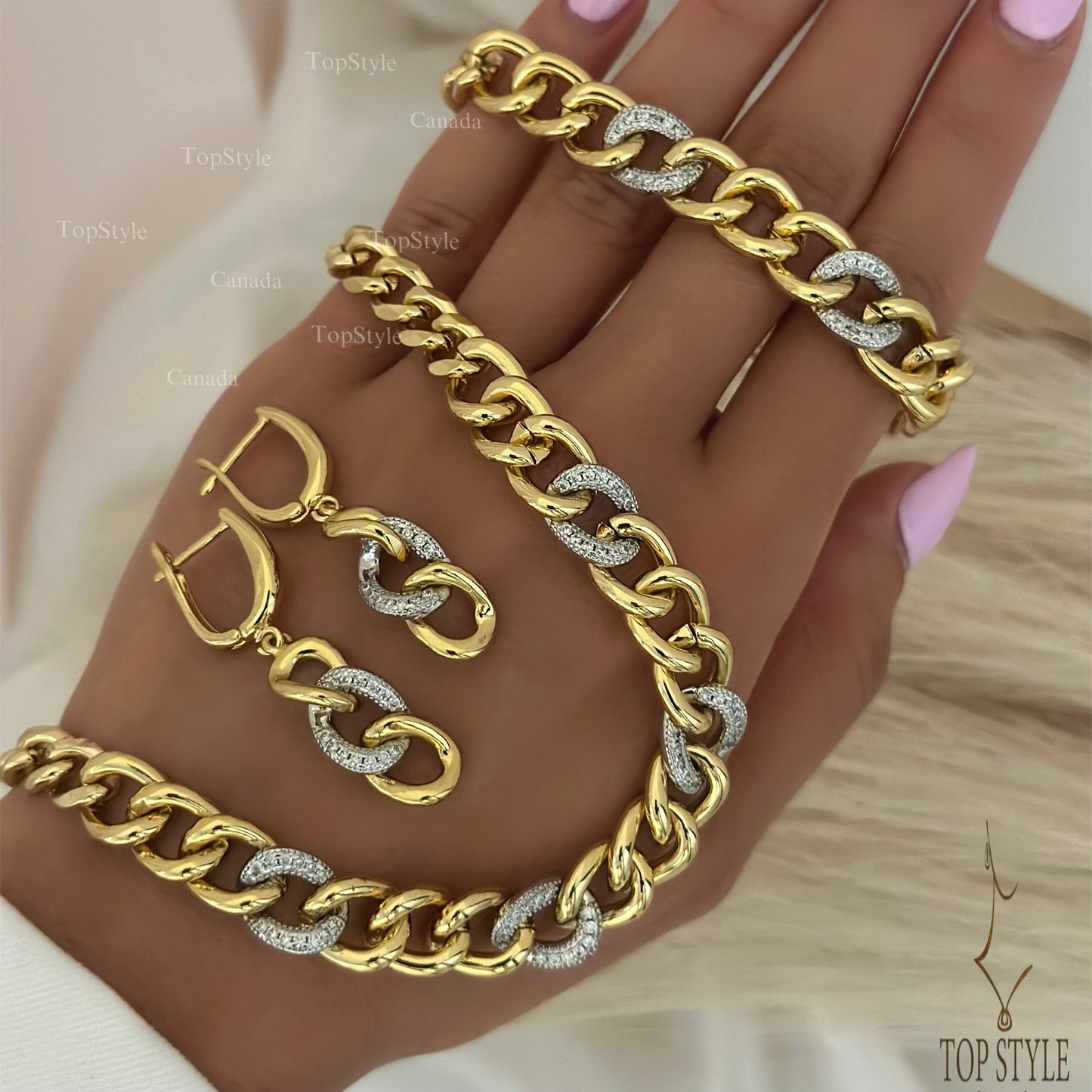 Luxury Cuban Link (3Pcs) Set with Pavé Zirconia - 21K Gold Plated