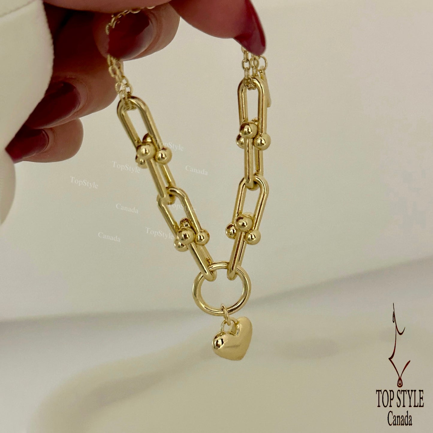Gold Plated Mini Heart Charm Link Bracelet