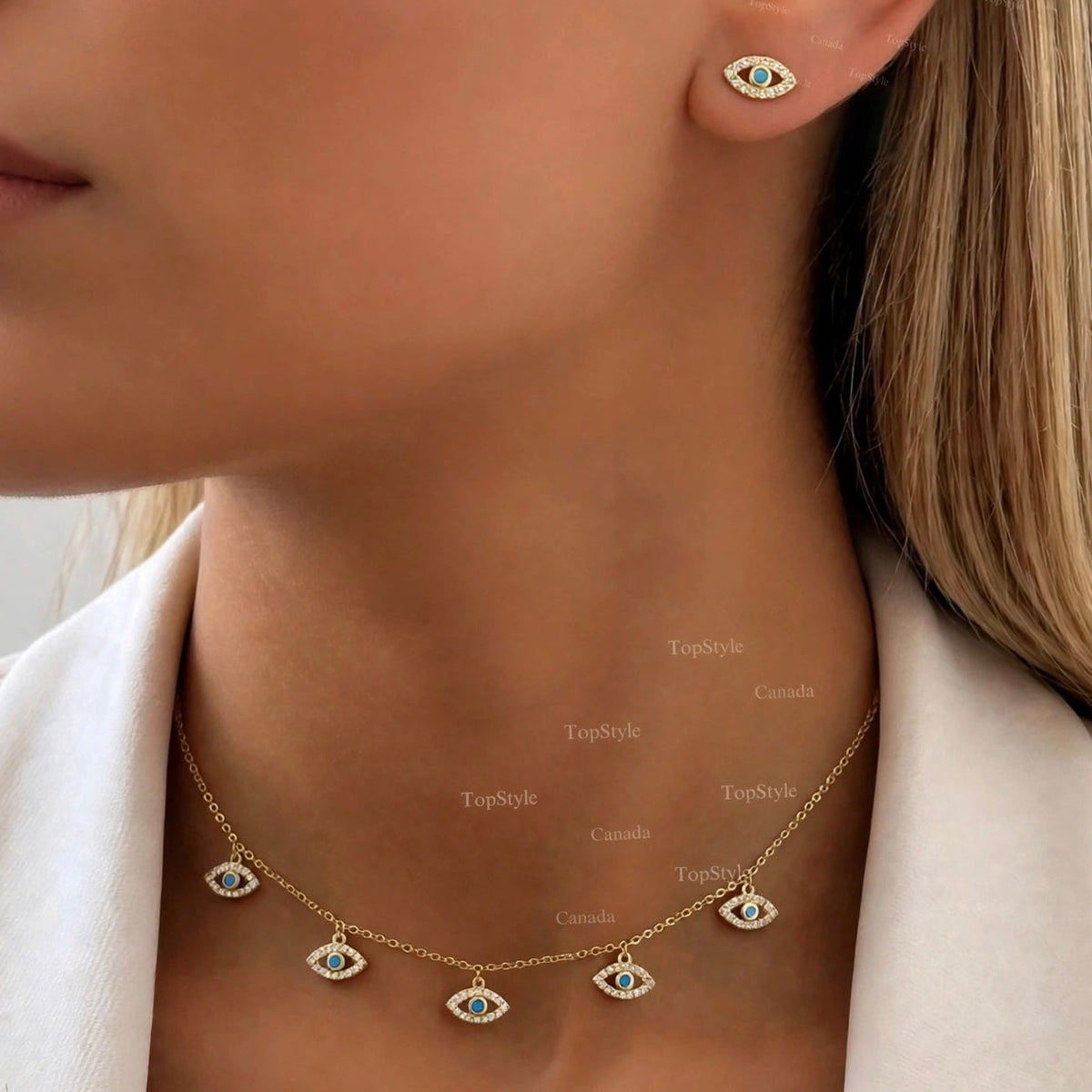 18K Gold Plated Nazar Glow Half Set (Choker Necklace + Earrings)