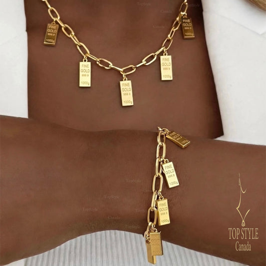 21K Gold Plated Bullion Bar Set (necklace + bracelet)