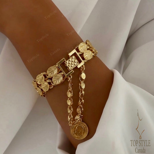 Vintage Gold Plated Coin Charm Bracelet