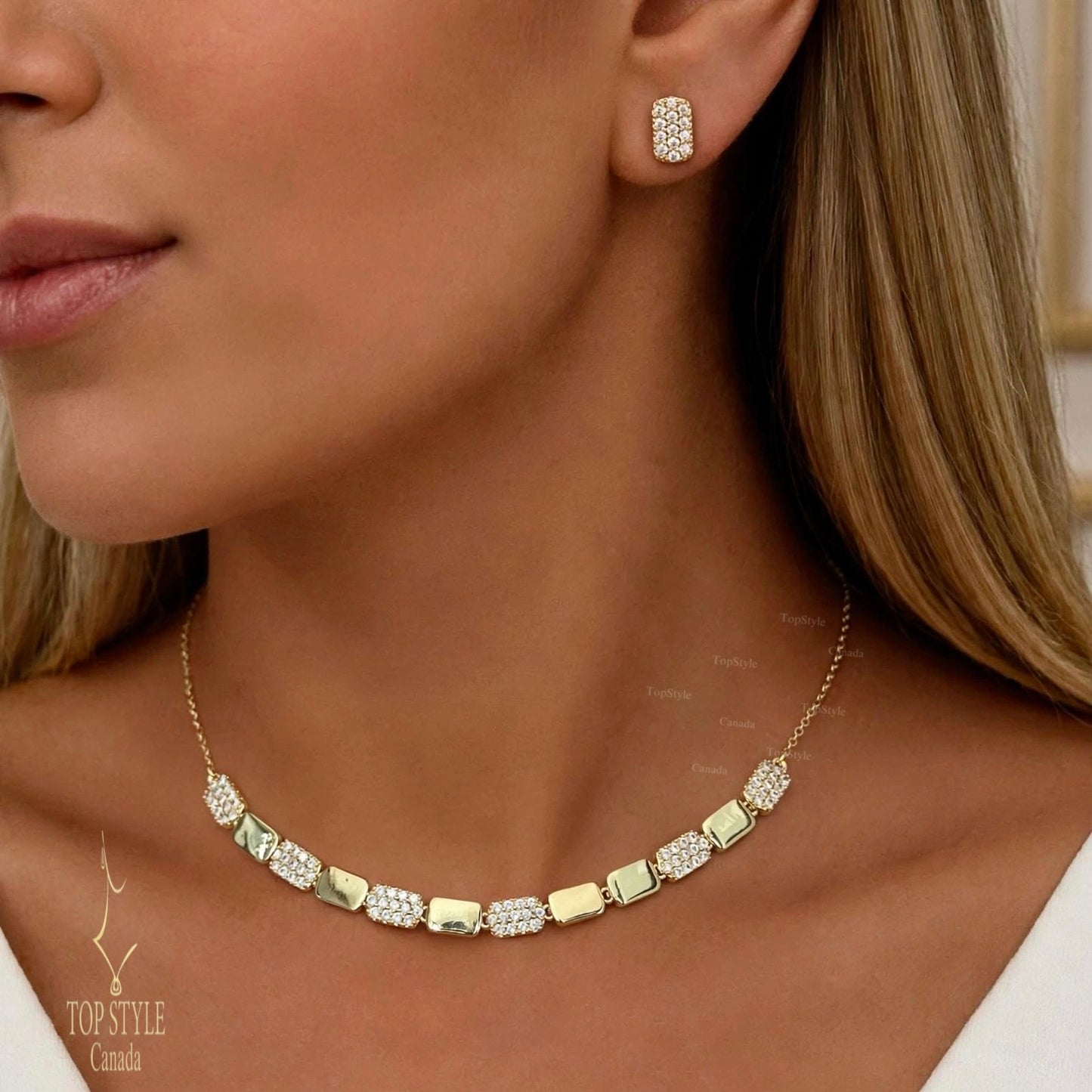 Dazzle Bar Half Set (Choker Necklace+Earrings) | 18k Gold Plated