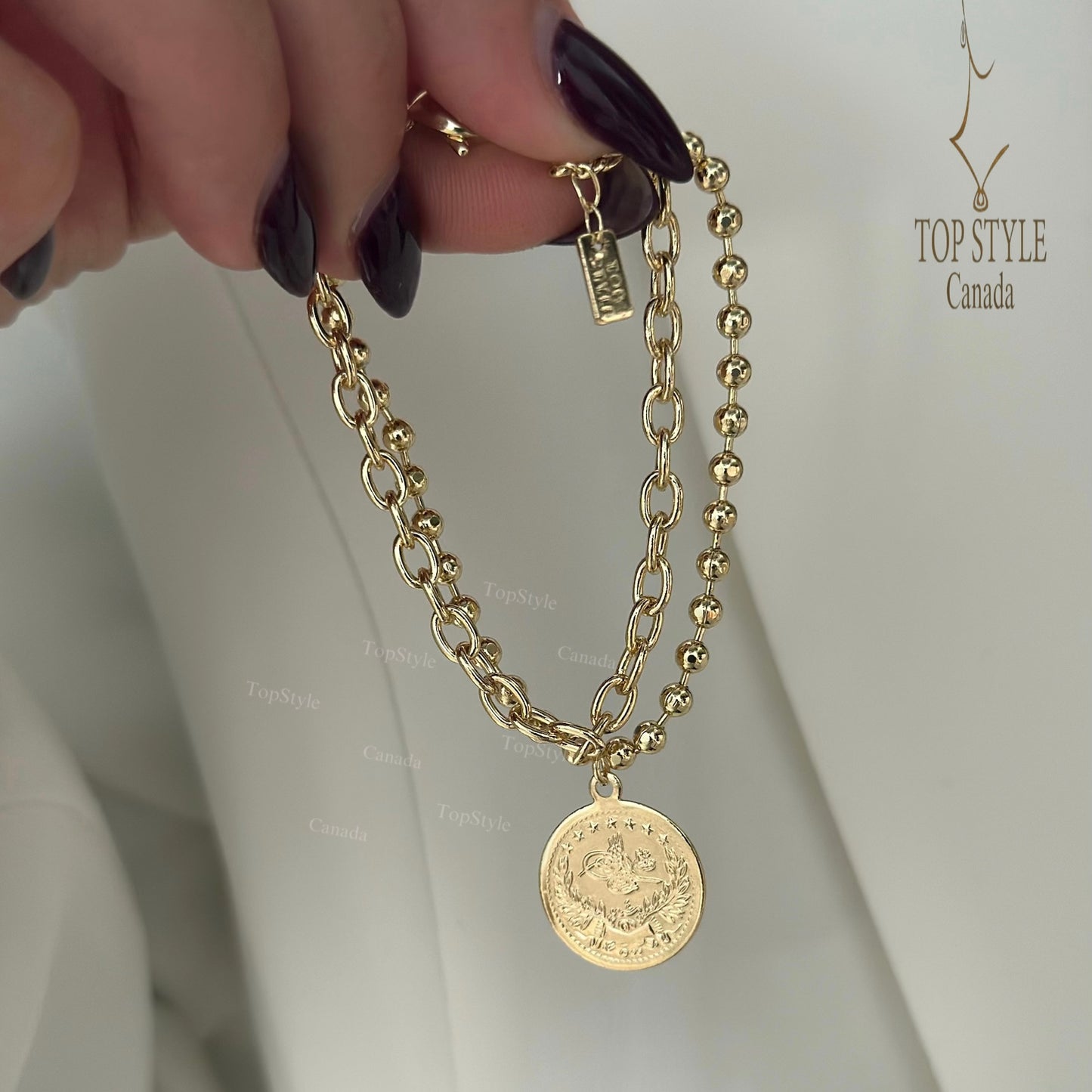 Double Chain Coin Charm Bracelet | 18K Gold Plated