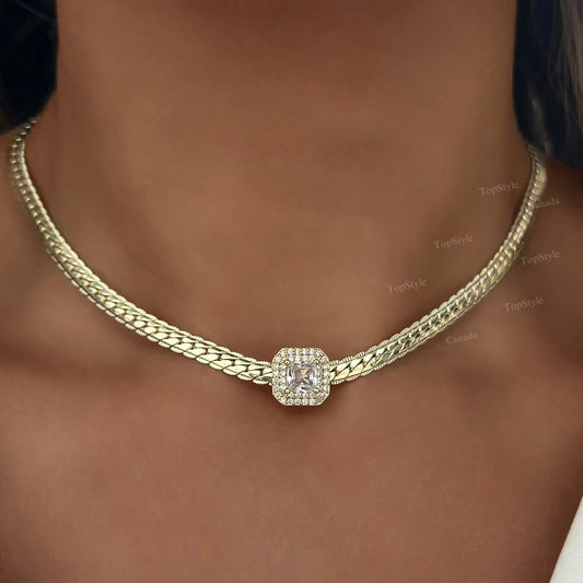 Princess Cut Glow Choker Necklace | 18K Gold Plated