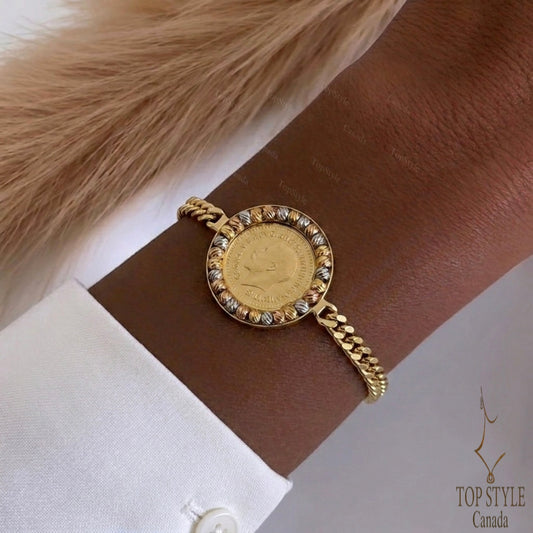 21K Gold Plated Tri-Color Coin Bracelet