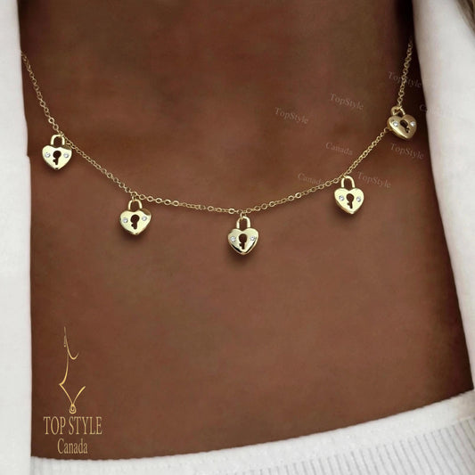 Dainty Heart Lock Choker Necklace | 18K Gold Plated