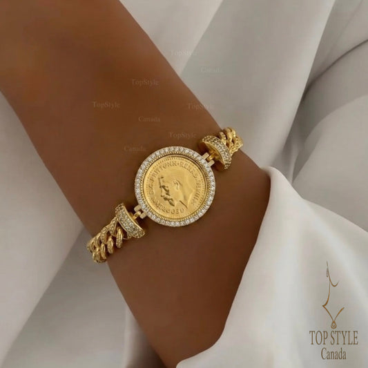 21K Gold Plated CZ Coin Bracelet
