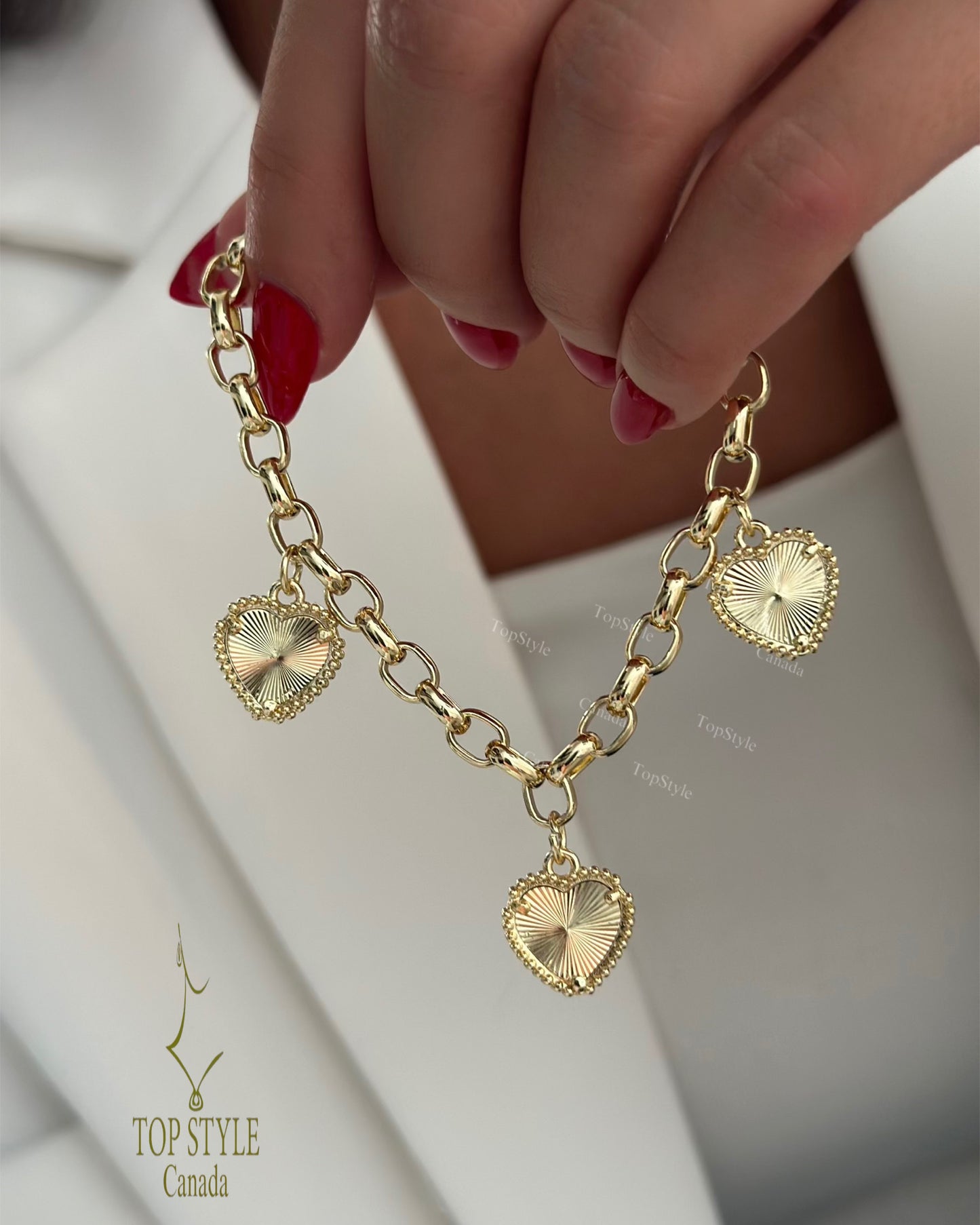 Triple Sunray Heart Charm Bracelet | 18K Gold Plated