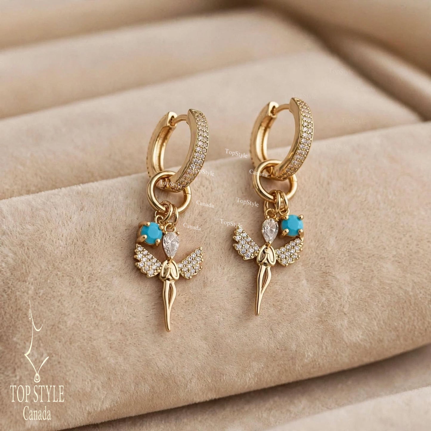 Turquoise Fairy Huggie Earrings | 18K Gold Plated