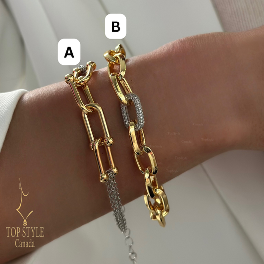 Two Tone Lunk Bracelet | 21K Gold Plated