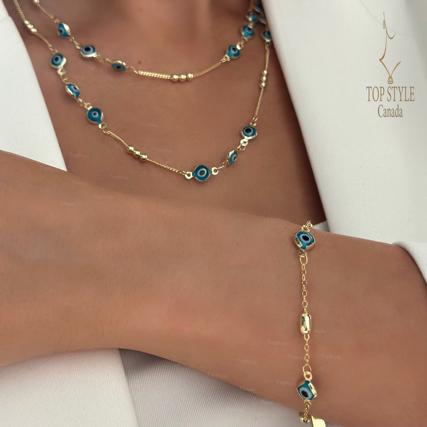 Nazar Luxe Set (Necklace + Bracelet)| 18K Gold Plated