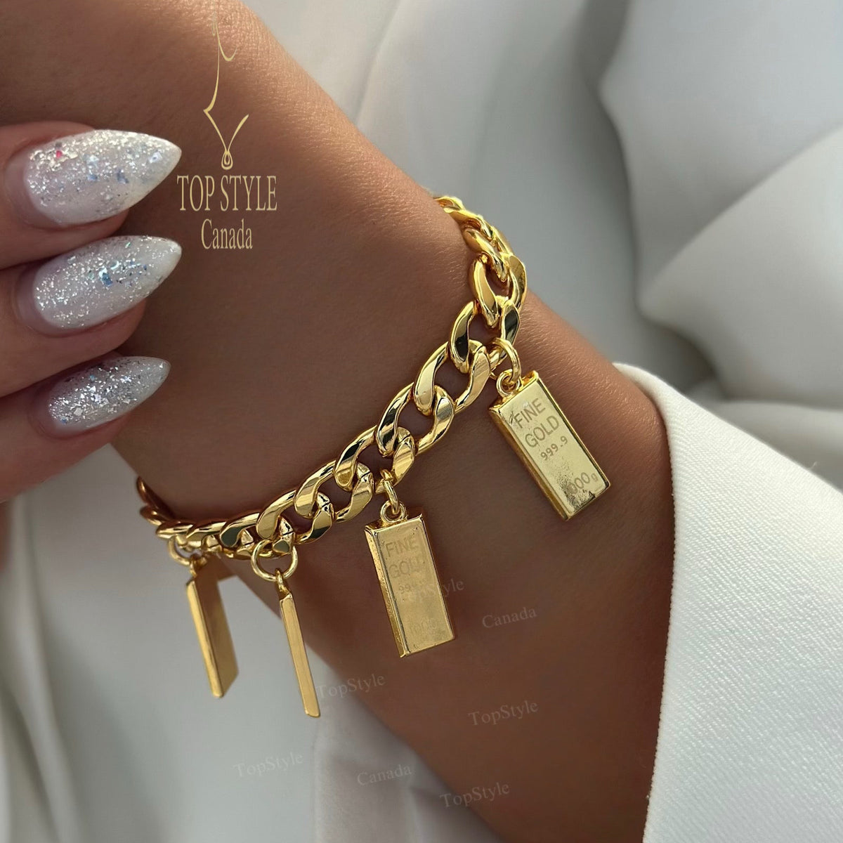 21k Gold Plated Bullion Bar Chain Bracelet