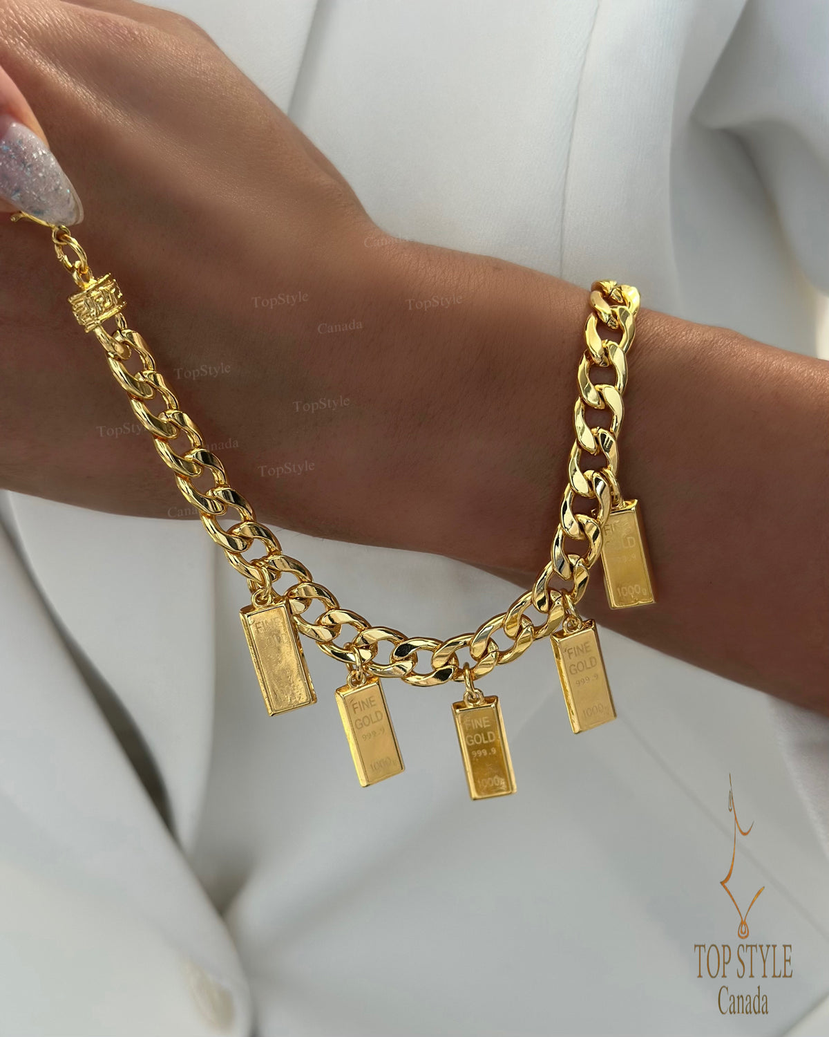 21k Gold Plated Bullion Bar Chain Bracelet