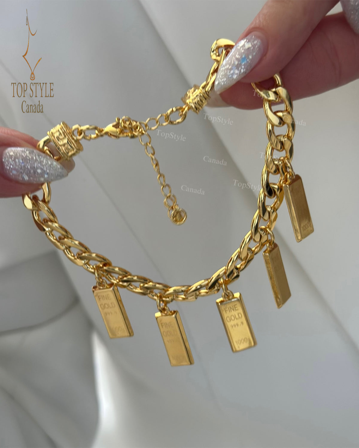21k Gold Plated Bullion Bar Chain Bracelet
